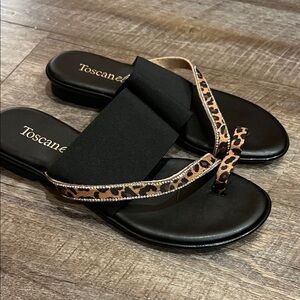 Toscanella Black and Leopard New Women's Sandals